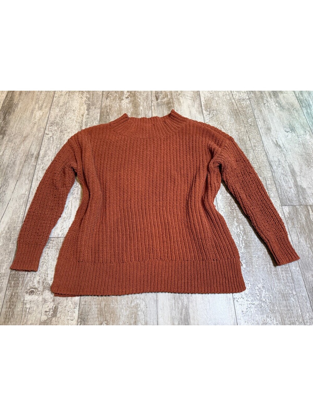Wet Seal Rust Orange Chunky Knit Mock Neck Sweater Womens XS Cozy Fall